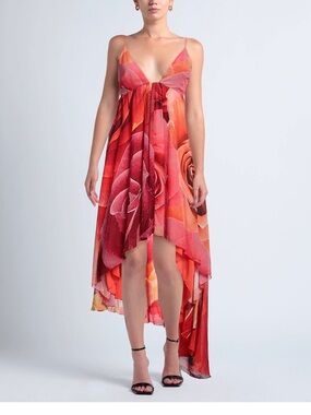 Just Cavalli Red and Orange Floral High-Low Dress